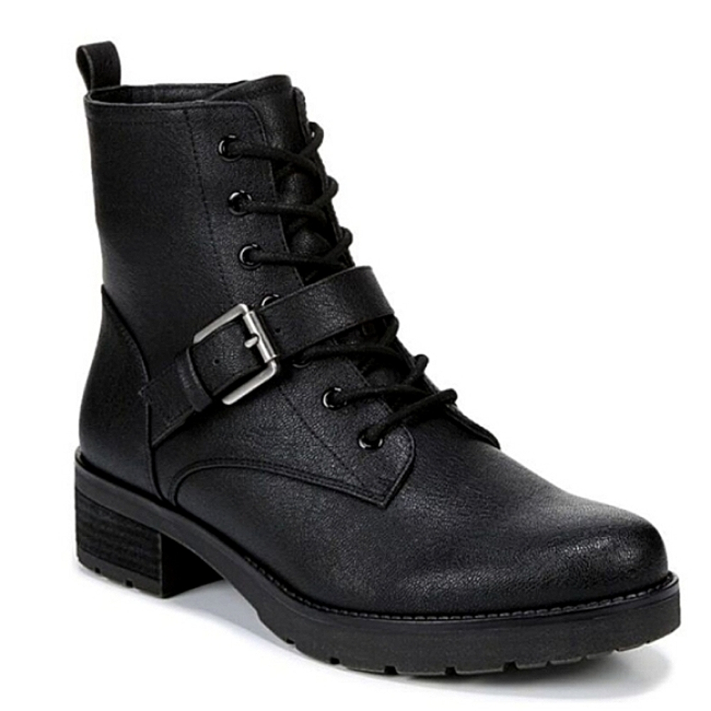 New w/Box Soul By Naturalizer Quaid Faux Leather Buckled Lace-Up Lug Sole Boots - Picture 2 of 8